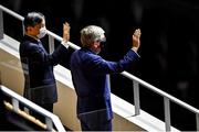 23 July 2021; Emperor Naruhito of Japan, left, with the President of the International Olympic Committee Thomas Bach during the 2020 Tokyo Summer Olympic Games opening ceremony at the Olympic Stadium in Tokyo, Japan. Photo by Brendan Moran/Sportsfile