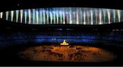 23 July 2021; The Olympic flame is lit as fireworks go off during the 2020 Tokyo Summer Olympic Games opening ceremony at the Olympic Stadium in Tokyo, Japan. Photo by Brendan Moran/Sportsfile