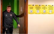 5 October 2021; Manager Stephen Kenny arrives for a Republic of Ireland press conference at FAI Headquarters in Abbotstown in Dublin. Photo by Stephen McCarthy/Sportsfile
