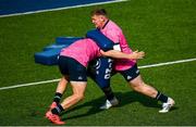 5 October 2021; Tadhg Furlong, right, and Dan Sheehan during a Leinster Rugby squad training session at Energia Park in Dublin. Photo by Harry Murphy/Sportsfile
