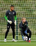 5 October 2021; Goalkeeper Caoimhin Kelleher and Gavin Bazunu, left, during a Republic of Ireland training session at the FAI National Training Centre in Abbotstown in Dublin. Photo by Stephen McCarthy/Sportsfile