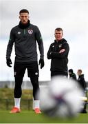 5 October 2021; Manager Stephen Kenny and Matt Doherty, left, during a Republic of Ireland training session at the FAI National Training Centre in Abbotstown in Dublin. Photo by Stephen McCarthy/Sportsfile