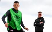 5 October 2021; Manager Stephen Kenny and Jason Knight, left, during a Republic of Ireland training session at the FAI National Training Centre in Abbotstown in Dublin. Photo by Stephen McCarthy/Sportsfile