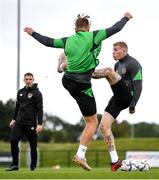 5 October 2021; James McClean, right, and James Collins during a Republic of Ireland training session at the FAI National Training Centre in Abbotstown in Dublin. Photo by Stephen McCarthy/Sportsfile