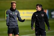 5 October 2021; Callum Robinson and Josh Cullen during a Republic of Ireland training session at the FAI National Training Centre in Abbotstown in Dublin. Photo by Stephen McCarthy/Sportsfile