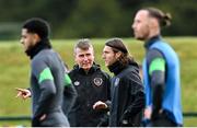 5 October 2021; Manager Stephen Kenny speaks to Jeff Hendrick during a Republic of Ireland training session at the FAI National Training Centre in Abbotstown in Dublin. Photo by Stephen McCarthy/Sportsfile