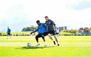 5 October 2021; Chiedozie Ogbene and James McClean, right, during a Republic of Ireland training session at the FAI National Training Centre in Abbotstown in Dublin. Photo by Stephen McCarthy/Sportsfile