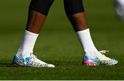 5 October 2021; A detailed view of the boots worn by Chiedozie Ogbene during a Republic of Ireland training session at the FAI National Training Centre in Abbotstown in Dublin. Photo by Stephen McCarthy/Sportsfile