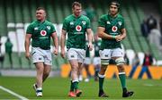 3 July 2021; Ireland players, from left, Dave Kilcoyne, Chris Farrell and Ultan Dillane after the International Rugby Friendly match between Ireland and Japan at Aviva Stadium in Dublin. Photo by Brendan Moran/Sportsfile
