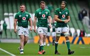 3 July 2021; Ireland players, from left, Dave Kilcoyne, Chris Farrell and Ultan Dillane after the International Rugby Friendly match between Ireland and Japan at Aviva Stadium in Dublin. Photo by Brendan Moran/Sportsfile