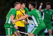 5 October 2021; Conor Empey of Ireland celebrates with team-mate John McKee after scoring his side's second goal during an international friendly match between Ireland and Malaysia at Lisnagarvey Hockey Club in Hillsborough, Down. Photo by Ramsey Cardy/Sportsfile