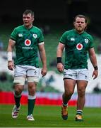 3 July 2021; Peter O’Mahony, left, and Finlay Bealham of Ireland during the International Rugby Friendly match between Ireland and Japan at Aviva Stadium in Dublin. Photo by Brendan Moran/Sportsfile
