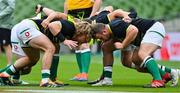 3 July 2021; Props Finlay Bealham, left, and Ed Byrne warm up before the International Rugby Friendly match between Ireland and Japan at Aviva Stadium in Dublin. Photo by Brendan Moran/Sportsfile