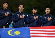 5 October 2021; The Malaysia team before an international friendly match between Ireland and Malaysia at Lisnagarvey Hockey Club in Hillsborough, Down. Photo by Ramsey Cardy/Sportsfile