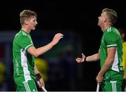 5 October 2021; Sam Hyland, left, and Conor Empey of Ireland after an international friendly match between Ireland and Malaysia at Lisnagarvey Hockey Club in Hillsborough, Down. Photo by Ramsey Cardy/Sportsfile