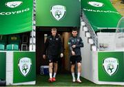 7 October 2021; Mark McGuinness, left, and Oisin McEntee arrive before a Republic of Ireland U21's training session at Tallaght Stadium in Dublin. Photo by Sam Barnes/Sportsfile