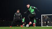 7 October 2021; Aaron Connolly and Josh Cullen, left, during a Republic of Ireland training session at the Baku Olympic Stadium Training Pitch in Baku, Azerbaijan. Photo by Stephen McCarthy/Sportsfile