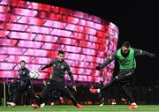 7 October 2021; Aaron Connolly, right, and Josh Cullen during a Republic of Ireland training session at the Baku Olympic Stadium Training Pitch in Baku, Azerbaijan. Photo by Stephen McCarthy/Sportsfile