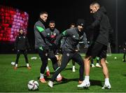 7 October 2021; Players, from left, Matt Doherty, Enda Stevens, Harry Arter and Conor Hourihane during a Republic of Ireland training session at the Baku Olympic Stadium Training Pitch in Baku, Azerbaijan. Photo by Stephen McCarthy/Sportsfile