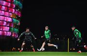 7 October 2021; Nathan Collins and Enda Stevens, left, during a Republic of Ireland training session at the Baku Olympic Stadium Training Pitch in Baku, Azerbaijan. Photo by Stephen McCarthy/Sportsfile