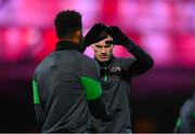 7 October 2021; James McClean and Cyrus Christie, left, during a Republic of Ireland training session at the Baku Olympic Stadium Training Pitch in Baku, Azerbaijan. Photo by Stephen McCarthy/Sportsfile