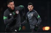 7 October 2021; John Egan, right, and Matt Doherty during a Republic of Ireland training session at the Baku Olympic Stadium Training Pitch in Baku, Azerbaijan. Photo by Stephen McCarthy/Sportsfile