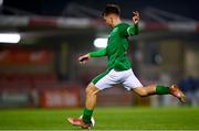 7 October 2021; Justin Ferizaj of Republic of Ireland shoots to score his side's first goal during the UEFA U17 Championship Qualifier match between Republic of Ireland and Andorra at Turner's Cross in Cork. Photo by Eóin Noonan/Sportsfile