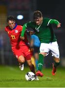 7 October 2021; Kevin Zefi of Republic of Ireland in action against Marc Rodriguez Gelabert of Andorra during the UEFA U17 Championship Qualifier match between Republic of Ireland and Andorra at Turner's Cross in Cork. Photo by Eóin Noonan/Sportsfile