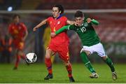 7 October 2021; Rocco Vata of Republic of Ireland in action against Marc Torne Da Silva of Andorra during the UEFA U17 Championship Qualifier match between Republic of Ireland and Andorra at Turner's Cross in Cork. Photo by Eóin Noonan/Sportsfile