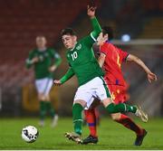 7 October 2021; Rocco Vata of Republic of Ireland in action against Marc Torne Da Silva of Andorra during the UEFA U17 Championship Qualifier match between Republic of Ireland and Andorra at Turner's Cross in Cork. Photo by Eóin Noonan/Sportsfile
