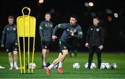 7 October 2021; Enda Stevens during a Republic of Ireland training session at the Baku Olympic Stadium Training Pitch in Baku, Azerbaijan. Photo by Stephen McCarthy/Sportsfile