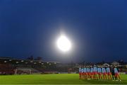 7 October 2021; Andorra players during the playing of their National Anthem before the UEFA U17 Championship Qualifier match between Republic of Ireland and Andorra at Turner's Cross in Cork. Photo by Eóin Noonan/Sportsfile