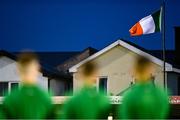7 October 2021; Republic of Ireland players stand for the playing of Amhrán na bhFiann before the UEFA U17 Championship Qualifier match between Republic of Ireland and Andorra at Turner's Cross in Cork. Photo by Eóin Noonan/Sportsfile