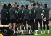8 October 2021; Manager Stephen Kenny speaks to his players during a Republic of Ireland training session at the Olympic Stadium in Baku, Azerbaijan. Photo by Stephen McCarthy/Sportsfile