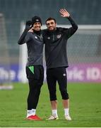 8 October 2021; Callum Robinson, left, and Troy Parrott during a Republic of Ireland training session at the Olympic Stadium in Baku, Azerbaijan. Photo by Stephen McCarthy/Sportsfile