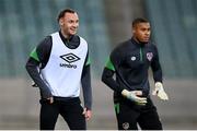 8 October 2021; Will Keane and Gavin Bazunu, right, during a Republic of Ireland training session at the Olympic Stadium in Baku, Azerbaijan. Photo by Stephen McCarthy/Sportsfile