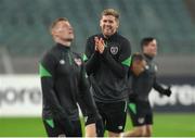 8 October 2021; Nathan Collins and James McClean, left, during a Republic of Ireland training session at the Olympic Stadium in Baku, Azerbaijan. Photo by Stephen McCarthy/Sportsfile