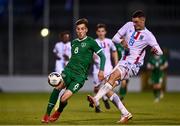 8 October 2021; Conor Noss of Republic of Ireland in action against Edin Osmanovic of Luxembourg during the UEFA European U21 Championship Qualifier match between Republic of Ireland and Luxembourg at Tallaght Stadium in Dublin.  Photo by Sam Barnes/Sportsfile