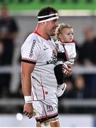 8 October 2021; Rob Herring of Ulster, walks out for his 200th club appearance, with his daughter Millie, before the United Rugby Championship match between Ulster and Benetton at Kingspan Stadium in Belfast. Photo by Ramsey Cardy/Sportsfile