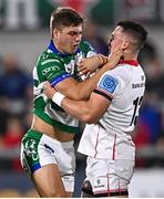 8 October 2021; Leonardo Marin of Benetton is tackled by James Hume of Ulster during the United Rugby Championship match between Ulster and Benetton at Kingspan Stadium in Belfast. Photo by Ramsey Cardy/Sportsfile
