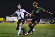 8 October 2021; Barry Cotter of Shamrock Rovers in action against Cameron Dummigan of Dundalk during the SSE Airtricity League Premier Division match between Dundalk and Shamrock Rovers at Oriel Park in Dundalk, Louth. Photo by Ben McShane/Sportsfile