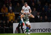 8 October 2021; Craig Gilroy of Ulster beats the tackle by Rhyno Smith of Benetton on his way to scoring his side's first try during the United Rugby Championship match between Ulster and Benetton at Kingspan Stadium in Belfast. Photo by Ramsey Cardy/Sportsfile