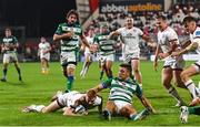 8 October 2021; Nathan Doak of Ulster scores his side's second try during the United Rugby Championship match between Ulster and Benetton at Kingspan Stadium in Belfast. Photo by Ramsey Cardy/Sportsfile