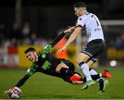 8 October 2021; Dylan Watts of Shamrock Rovers in action against Michael Duffy of Dundalk during the SSE Airtricity League Premier Division match between Dundalk and Shamrock Rovers at Oriel Park in Dundalk, Louth. Photo by Seb Daly/Sportsfile
