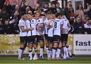 8 October 2021; Sean Murray of Dundalk, second left, celebrates with team-mates, including Patrick Hoban, left, after scoring their side's first goal during the SSE Airtricity League Premier Division match between Dundalk and Shamrock Rovers at Oriel Park in Dundalk, Louth. Photo by Seb Daly/Sportsfile