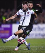 8 October 2021; Cameron Dummigan of Dundalk in action against Danny Mandroiu of Shamrock Rovers during the SSE Airtricity League Premier Division match between Dundalk and Shamrock Rovers at Oriel Park in Dundalk, Louth. Photo by Ben McShane/Sportsfile