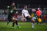 8 October 2021; Michael Duffy of Dundalk in action against Ronan Finn, behind, and Sean Gannon of Shamrock Rovers during the SSE Airtricity League Premier Division match between Dundalk and Shamrock Rovers at Oriel Park in Dundalk, Louth. Photo by Ben McShane/Sportsfile