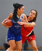 8 October 2021; Lesley Ann Wilkinson of The Address UCC Glanmire in action against Rachel Ryan of Team Garvey's St Mary's during the Basketball Ireland Women's SuperLeague match between The Address UCC Glanmire and Team Garvey's St Mary's at The Mardyke in Cork. Photo by Brendan Moran/Sportsfile