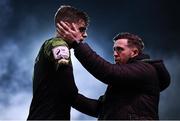 8 October 2021; Sean Gannon of Shamrock Rovers is consoled by Shamrock Rovers manager Stephen Bradley after their defeat in the SSE Airtricity League Premier Division match between Dundalk and Shamrock Rovers at Oriel Park in Dundalk, Louth. Photo by Ben McShane/Sportsfile