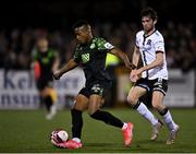 8 October 2021; Aidomo Emakhu of Shamrock Rovers in action against Sam Stanton of Dundalk during the SSE Airtricity League Premier Division match between Dundalk and Shamrock Rovers at Oriel Park in Dundalk, Louth. Photo by Seb Daly/Sportsfile